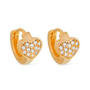 Brinco Argolinha Pequeno Coração Cravejado