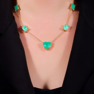 Colar  de Pedras Coração e Retângulos Verdes