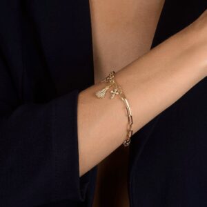 Pulseira Nossa Senhora, Espírito Santo e Cruz Cravejada de Zircônia