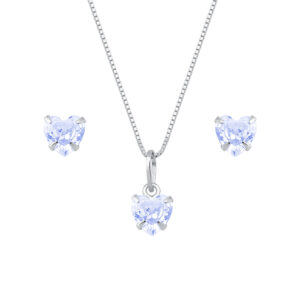 Conjunto de Coração lavanda em Zircônia Prata 925
